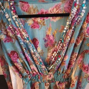 Vibrant Floral Sequin Top